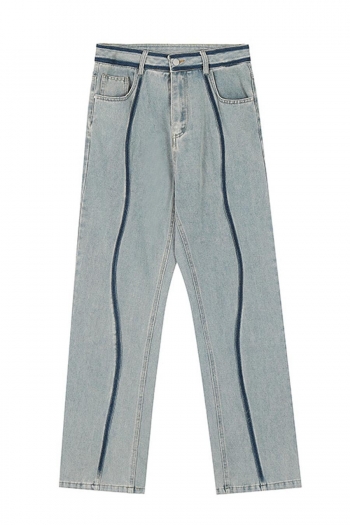 casual non-stretch stripe zip-up pocket men straight leg jeans size run small
