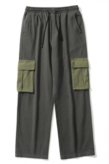 casual plus size non-stretch patchwork pocket men cargo pants size run small