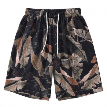 casual men plus size non-stretch leaf batch printing shorts(size run small)