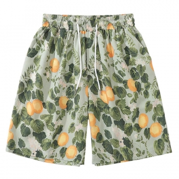 casual men plus size non-stretch flower and fruit print shorts(size run small)