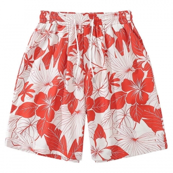 casual men plus size non-stretch flower and leaf printing shorts(size run small)