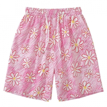 casual men plus size non-stretch flower and stripe print shorts(size run small)