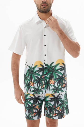 beach plus size non-stretch coconut tree print button pocket men shorts sets