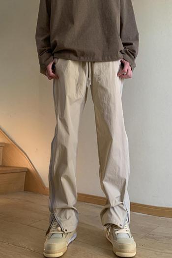 casual plus size non-stretch zip-up slit men straight-leg pants size run small