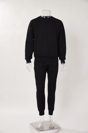 men high quality casual plus size 6 colors slight stretch sweatshirt & pants set