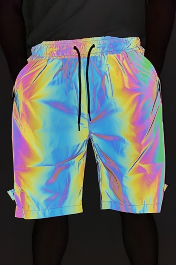men plus size non-stretch colorful reflective zip-up side all-match cargo shorts