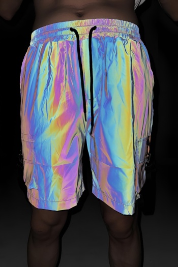 men hip hop plus size non-stretch colorful reflective all-match cargo shorts