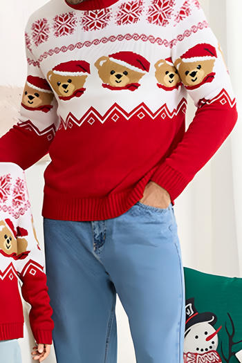 christmas men parent-child couple plus size stretch bear jacquard sweater