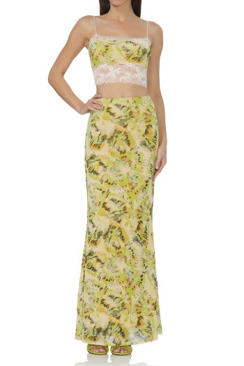 hot sale stylish stretch printed lace stitching vest & skirt set(with lined)