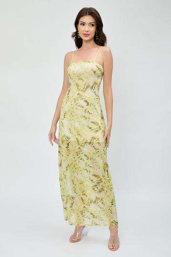 hot sale vacation slight stretch graphic print mesh with lined sling maxi dress