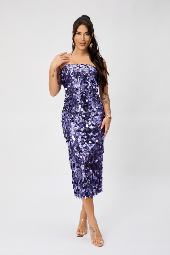 high quality elegant slight stretch sequins tube design slit midi dress
