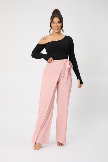 high quality stystylish slight stretch high waist lace-up straight pants