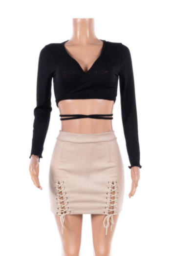Fashion Slim Sexy V-neck Strap Long Sleeve Top