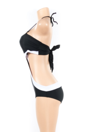 One-piece black and white mosaic bikini swimsuit backless women