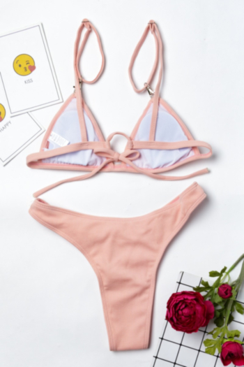 Sexy stylish padded solid color metal buckle connection two-piece bikini