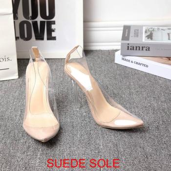 stylish transparent pvc suede sole high heel pointed toe shoes(heel height:11cm)