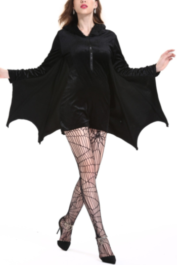m-4xl plus size halloween bat adult cosplay hooded jumpsuits witch gothic style costume(with fishnet stockings）
