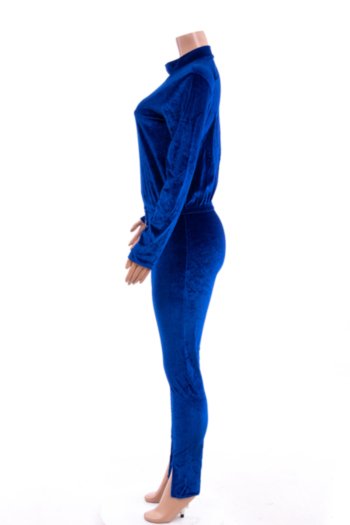 New stylish three colors plus size high neck stretch slim fit velvet knit two-piece set