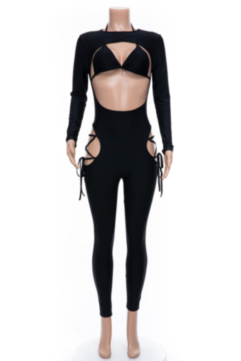 Sexy slim hollow open back long sleeve two-piece set
