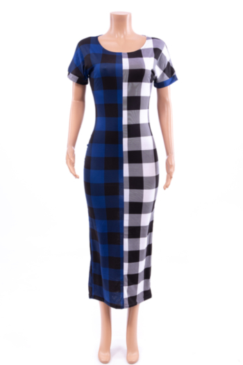 New stylish plus size plaid batch printing splice slim stretch dress