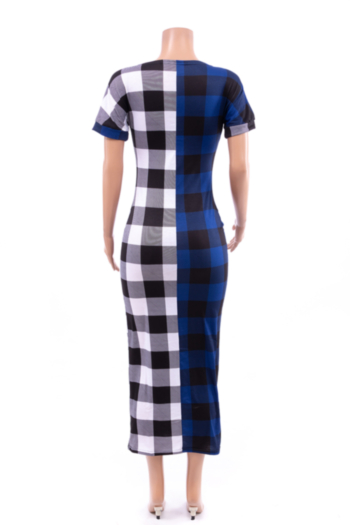 New stylish plus size plaid batch printing splice slim stretch dress