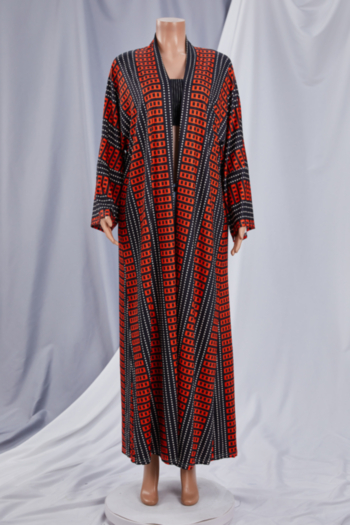 Autumn new plus size geometric pattern printing micro-elastic loose vintage minimalist long cardigan 3#