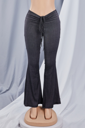 Summer new style solid color lace-up pleating stretch bell-bottoms
