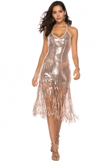 pure color tassel sequin sexy hip dress
