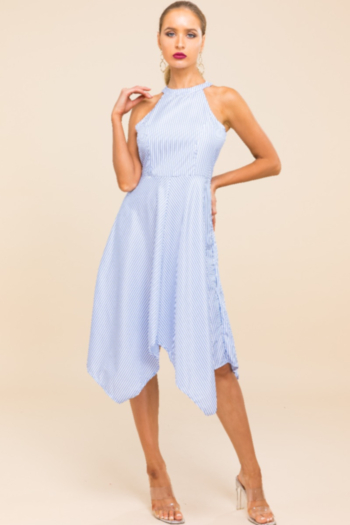 Plus size stylish elegant style streak print hanging neck sleeveless irregular dress