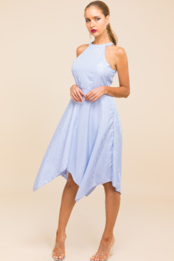 Plus size stylish elegant style streak print hanging neck sleeveless irregular dress
