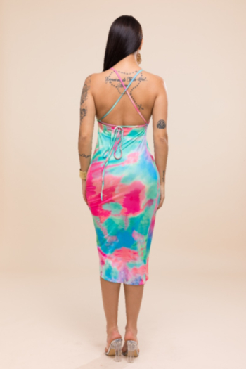 Sexy stylish style multicolor printing V-neck irregular stretch dress 