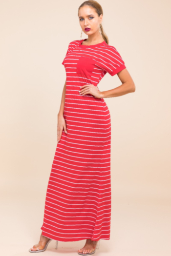 Stylish casual streaks printed round-neck pocket stretch dress