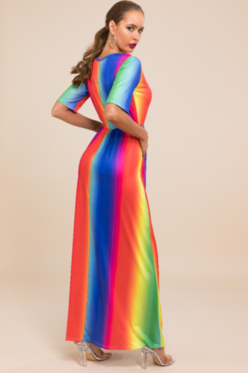 Stylish casual style rainbow stripe printed loose stretch dress