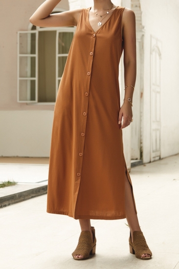 Stylish elegant stretch solid color V-neck pocket single breasted dress