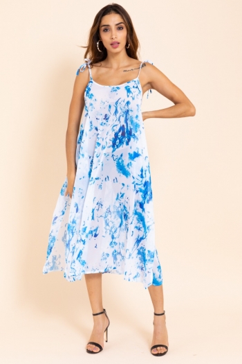 stylish casual digital printed sling irregular chiffon dress