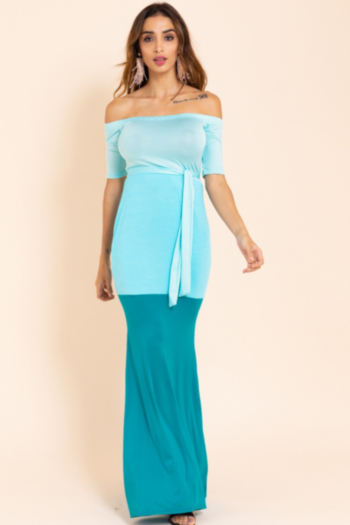 plus size sexy elegant style 3 colors off-shoulder short-sleeve stretch dress with belt