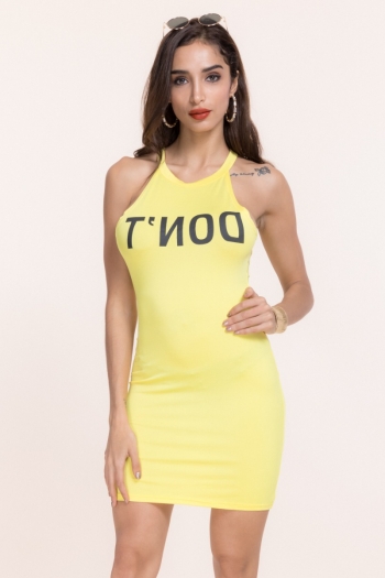 plus size casual stylish letters print sleeveless hollow stretch mini dress