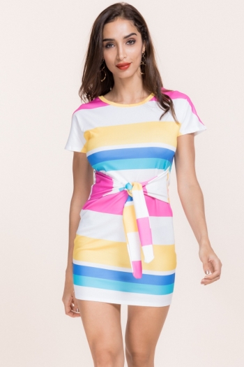 plus size stylish casual stretch colorful streak print mini dress