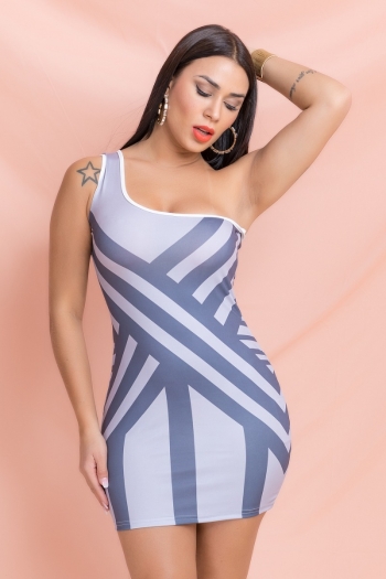 new curved streak print stretch one-shoulder sexy bodycon dress