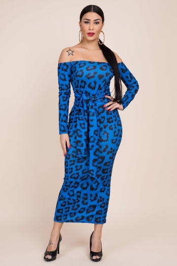 autumn new plus size leopard stretch off-shoulder stylish dress