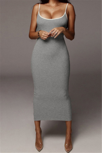 new solid color stretch sling low-cut tuck stitch stylish dress