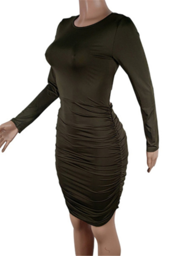 Autumn new solid color stretch bandage pleated backless sexy dress