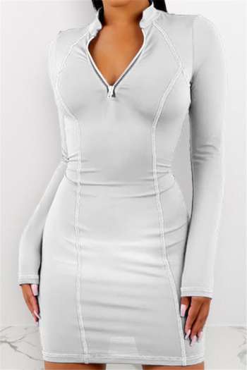 Autumn new plus size stretch perforated sleeves zip-up stylish dress