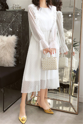 spring new solid color chiffon double fabric spliced ruffle zip-up elegant dress