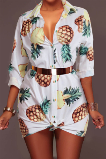 plus size pineapples print inelastic stylish shirtdress (without belt)
