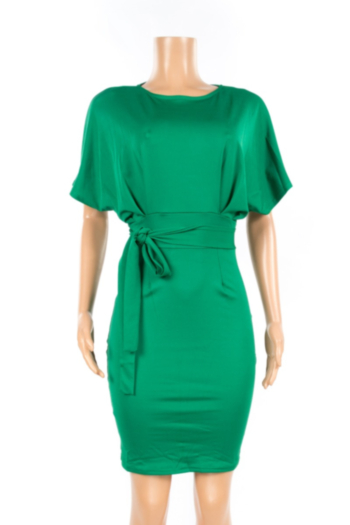 Summer New Belted Solid Color Nice Colors Plus Midi Dress