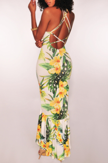  Sexy Women’S Digital Printed Strap Halter Backless Maxi Dress