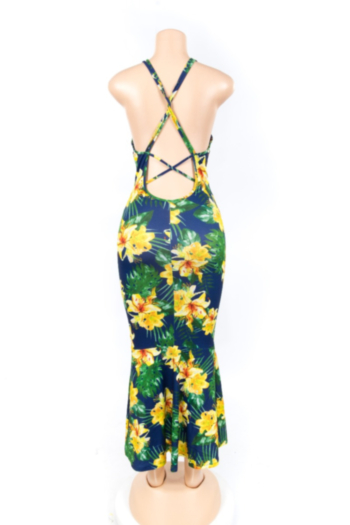  Sexy Women’S Digital Printed Strap Halter Backless Maxi Dress