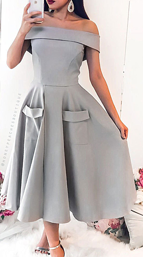 Sexy Wrap Chest Off-Shoulder Elegant Midi Solid Color Dress