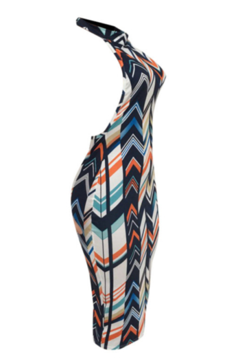 Sexy Printed Halter Bind Tight-Fitting NightClub Backless Multicolor Plus-Size Elegant Dress